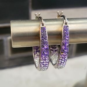 Sterling Silver Hoop Earrings with purple stones